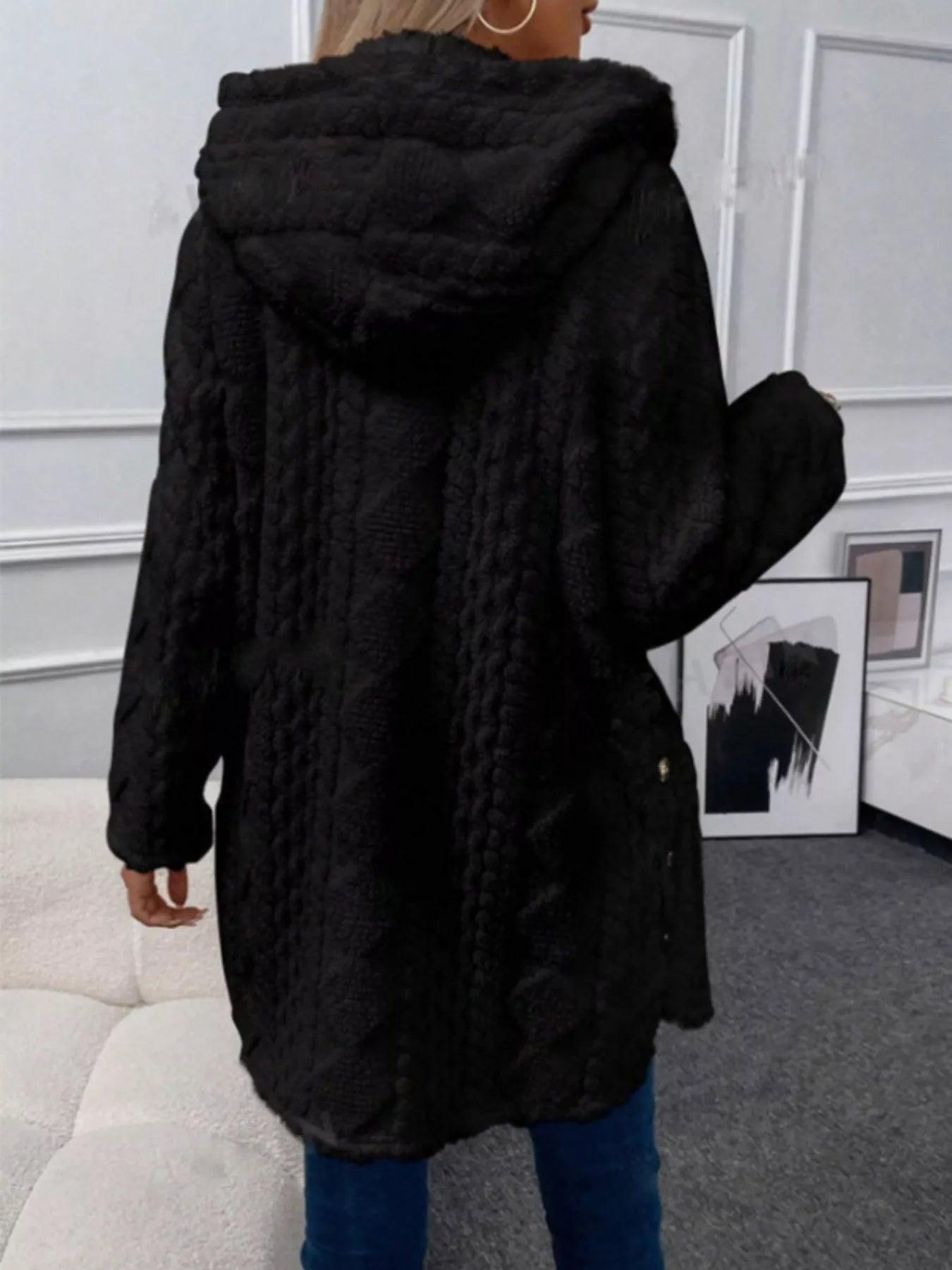 Hooded Button-Down Fleece Outerwear