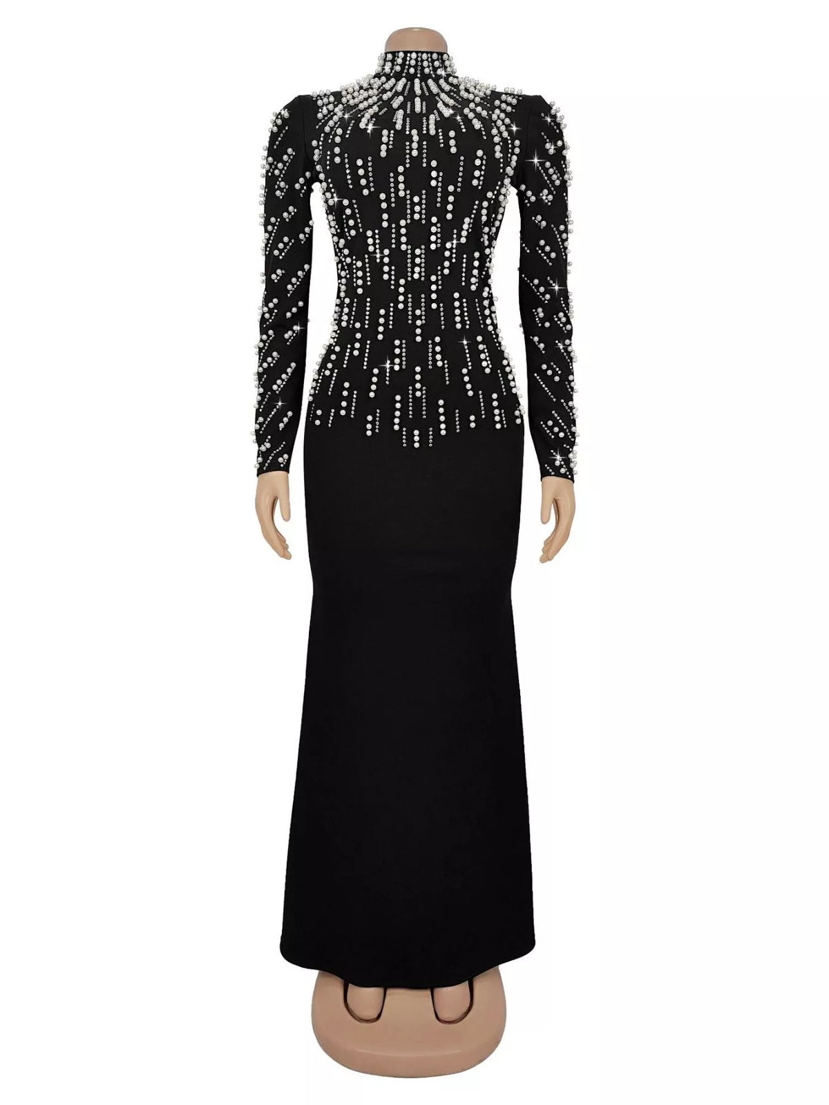 Pearl Detail Mock Neck Maxi Dress