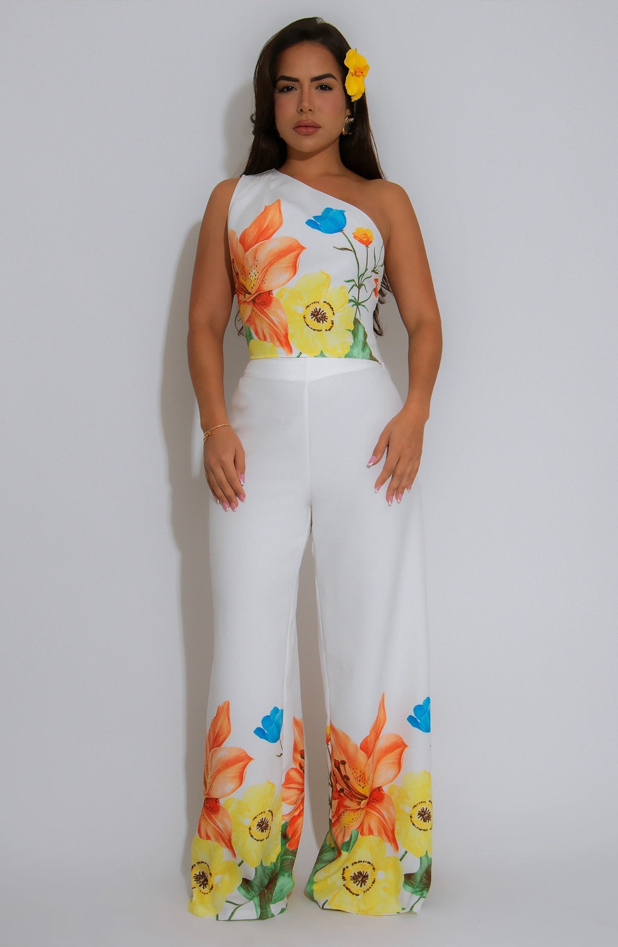 Elastic Wide Leg Pants Two-Piece Set