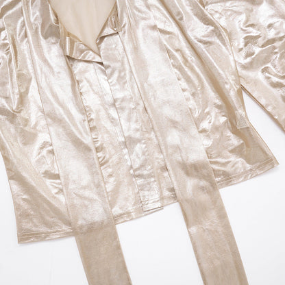 Transparent strap long sleeved top, hip hugging short skirt two-piece set