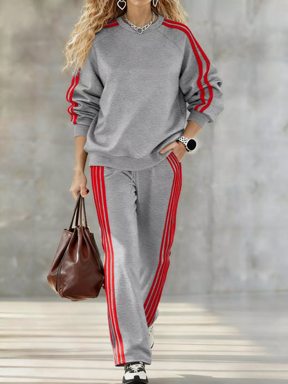 Casual Striped Sweatshirt and Pants Set