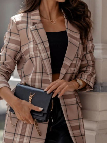 Plaid Lapel Collar Blazer