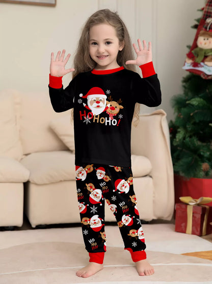 Full Size Matching Family Christmas Pajamas Set with Santa and Reindeer Print Plus Size
