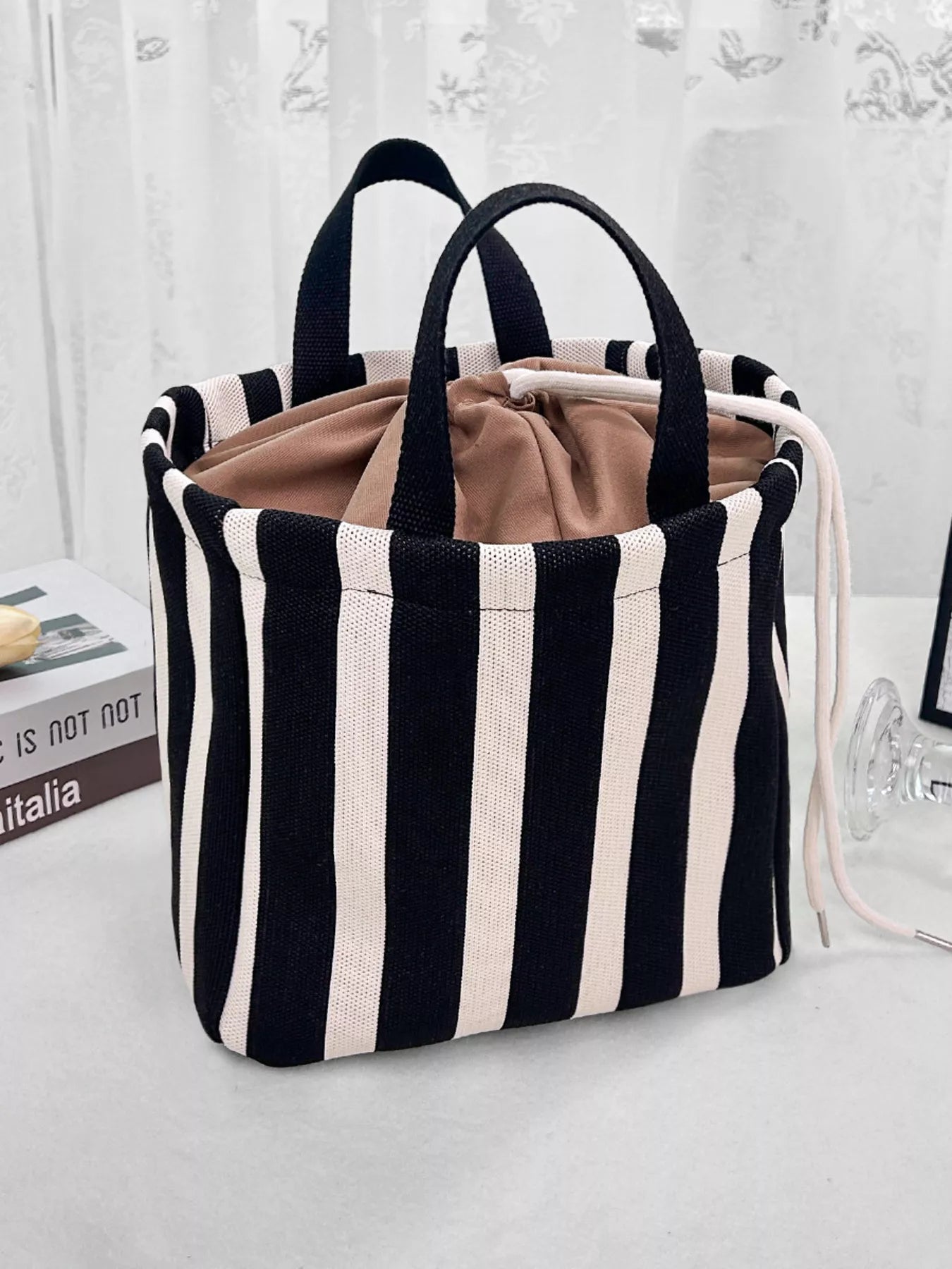 Striped Drawstring Handbag