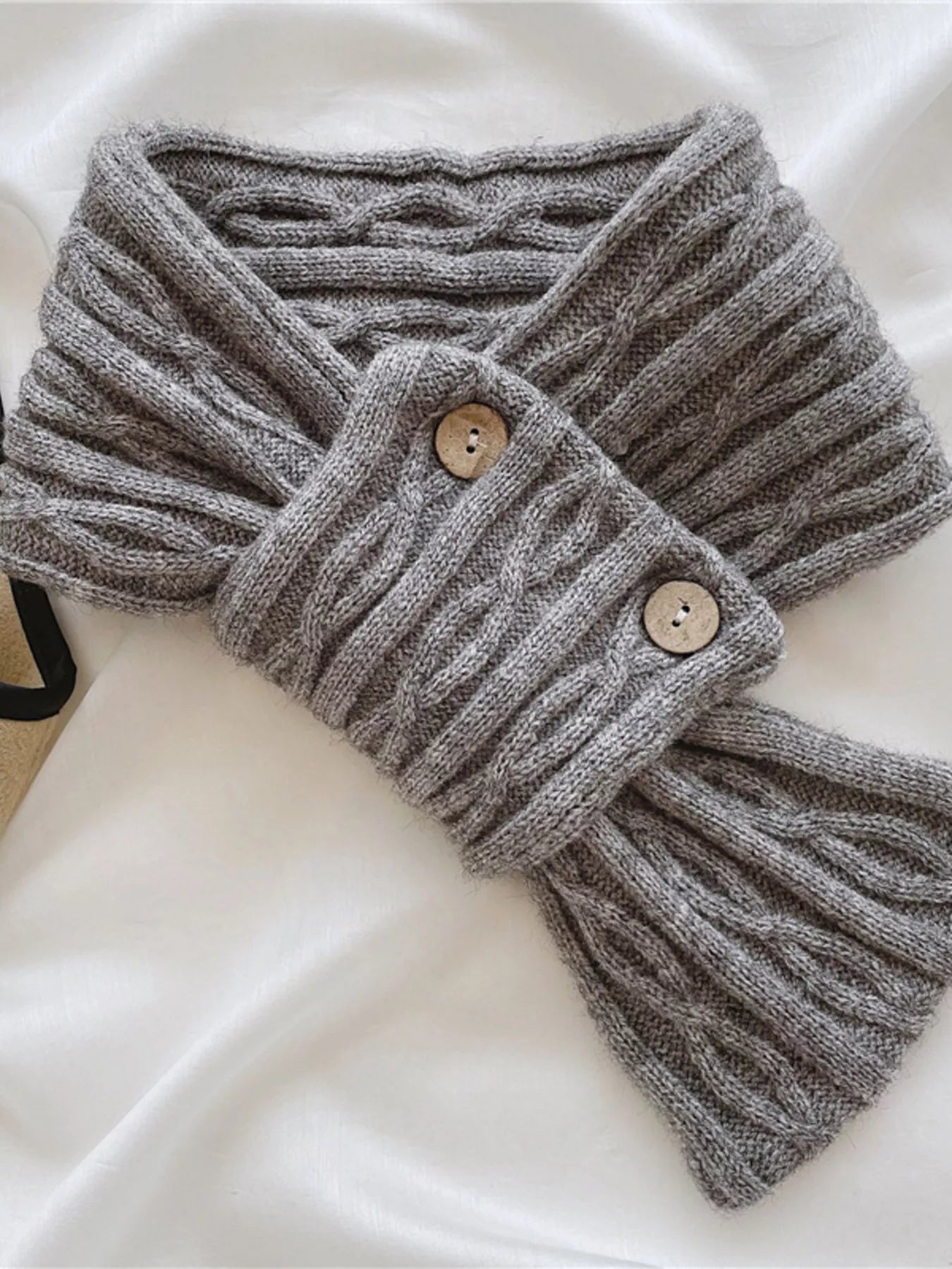 Button-Accent Knitted Winter Scarf