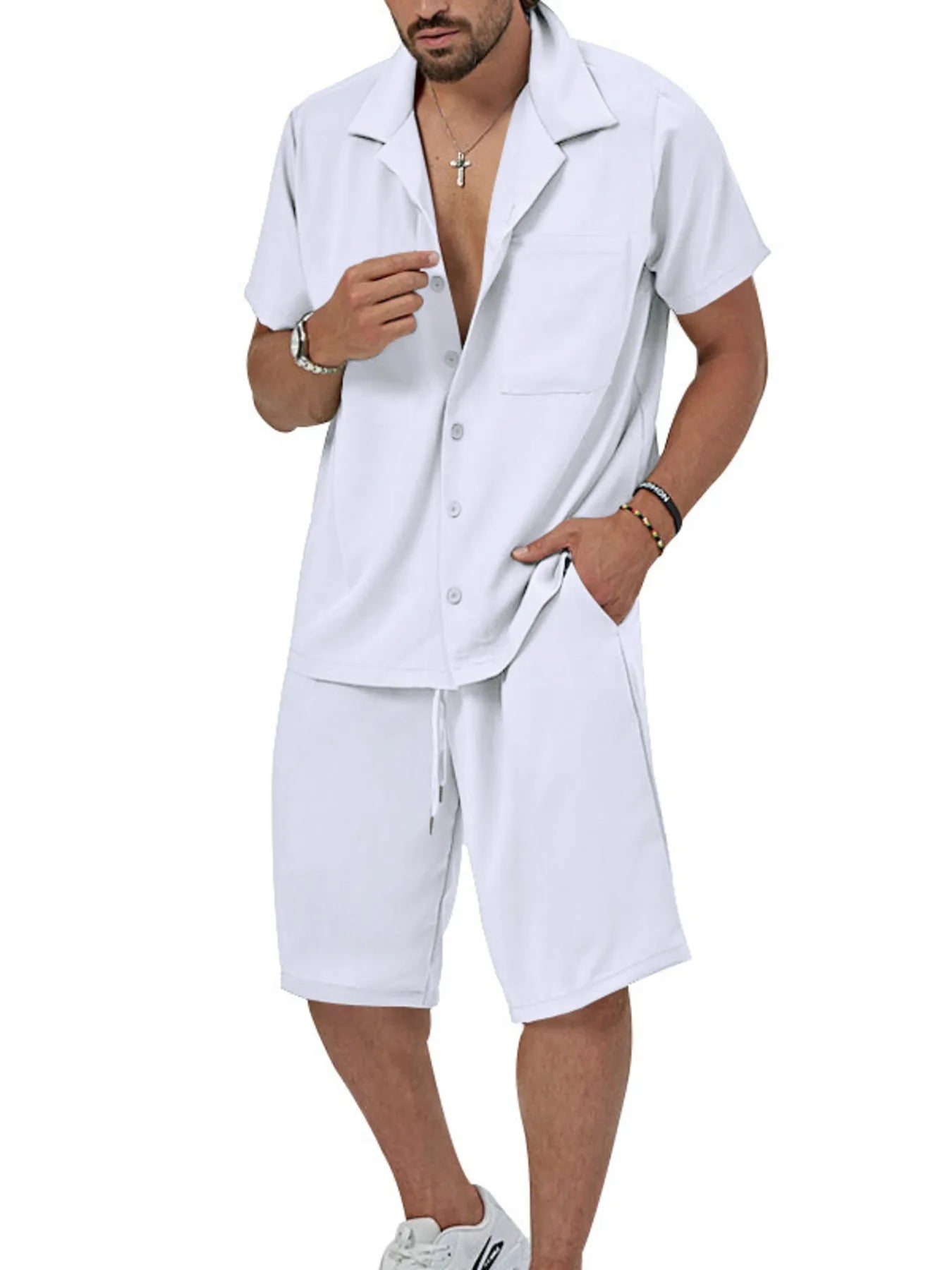 Men's Button Up Short Sleeve Shirt and Shorts Set