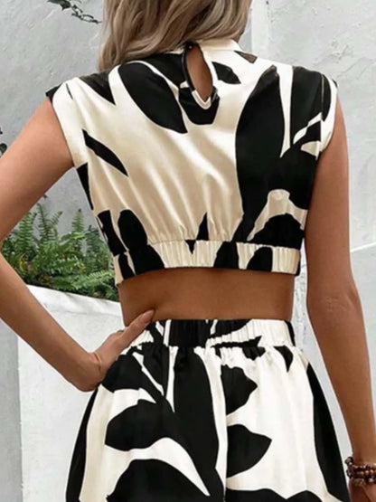 Cutout Printed Cap Sleeve Midi Dress