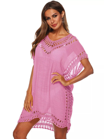 V-neck crochet cover-up dress in Pink
