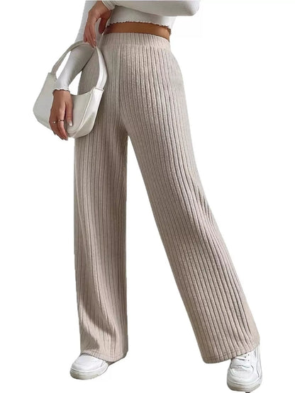 Ribbed Knit Wide-Leg Sweater Pants