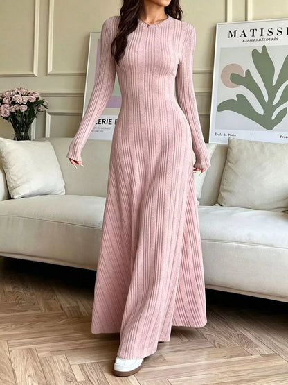 Long Sleeve Ribbed Knit Dress