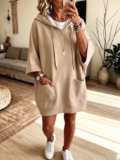 Drawstring Hoodie Dress with Pockets