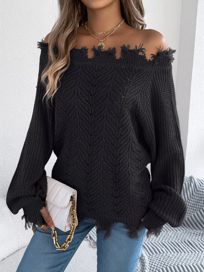 Distressed Off-Shoulder Sweater