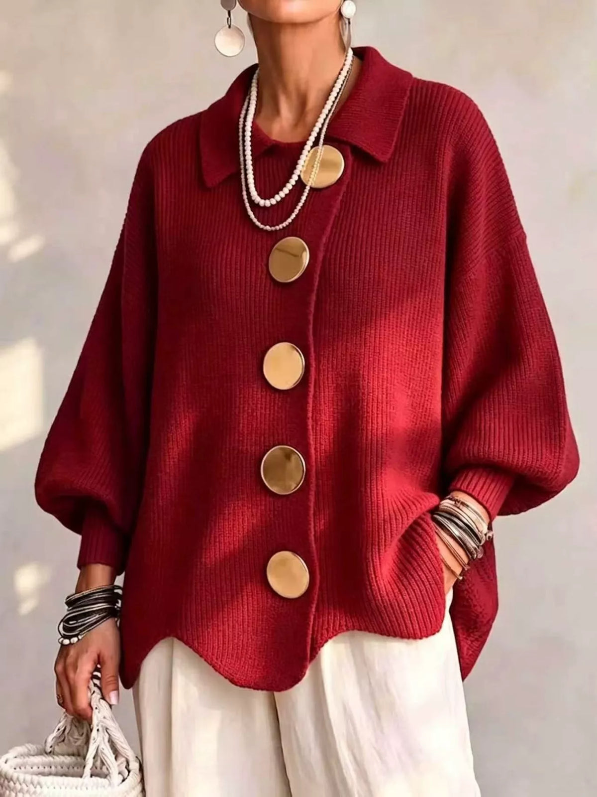 Gold button ribbed cardigan for plus sizes, 12 colors