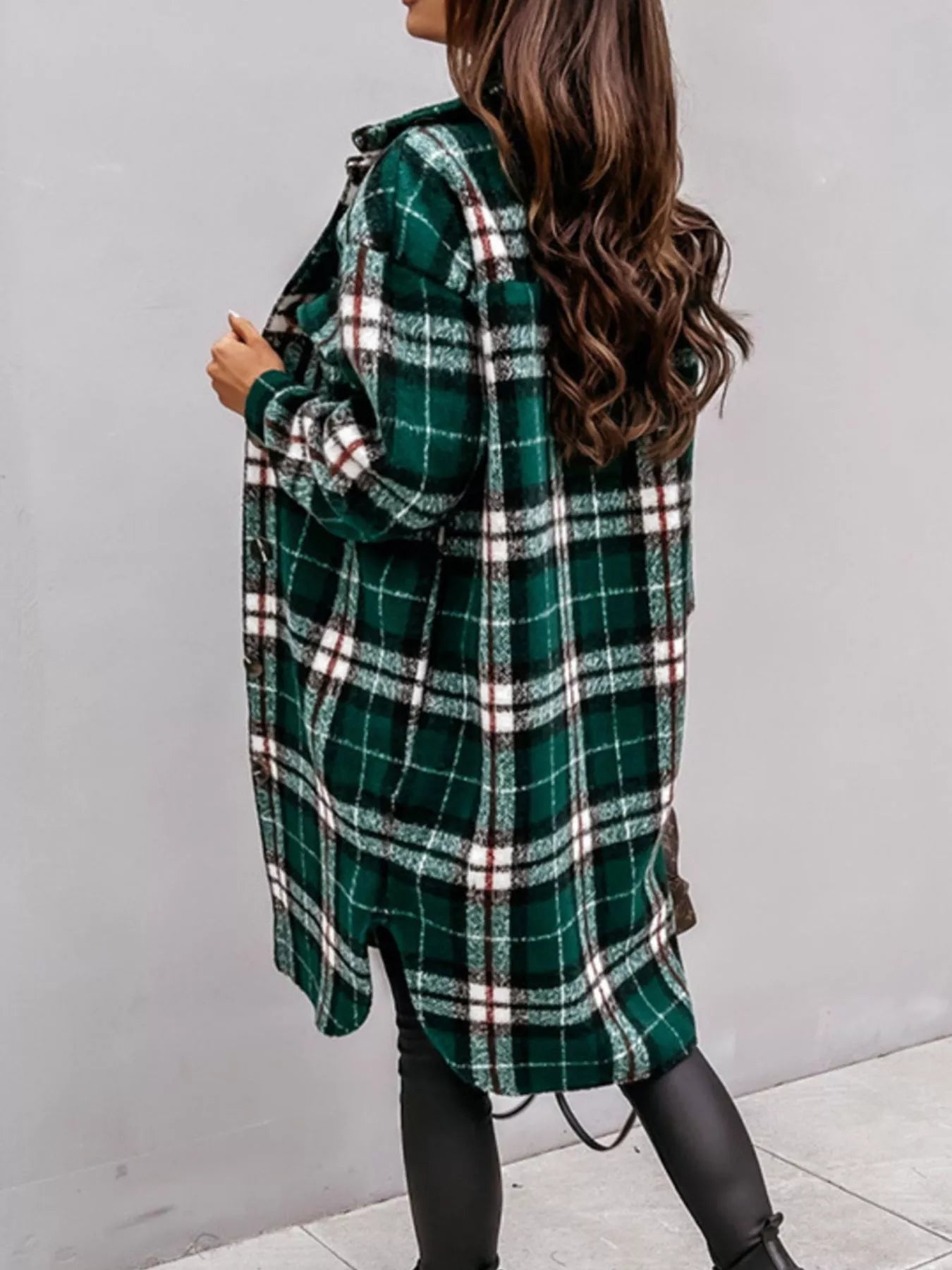 Longline Plaid Button Up Coat