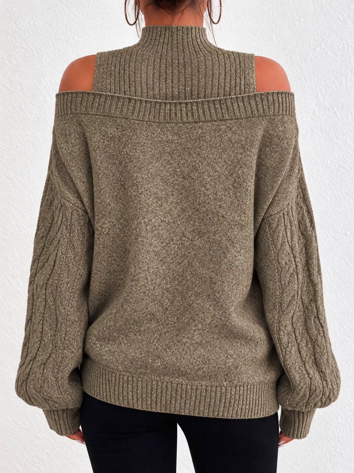Cold-shoulder cable knit sweater, view 6