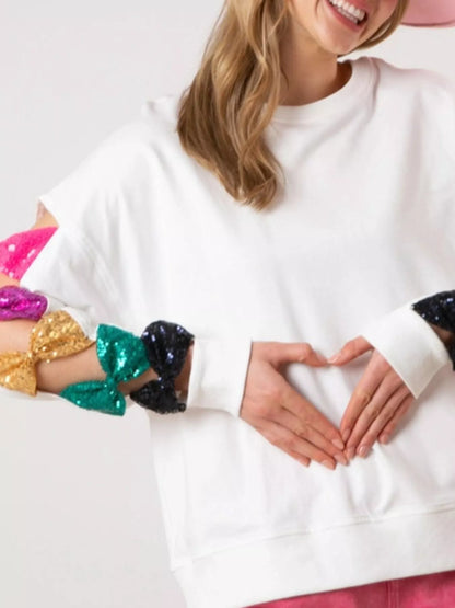 Sequin Bow Cutout Sweatshirt