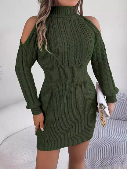 Cable Knit Turtleneck Sweater Dress