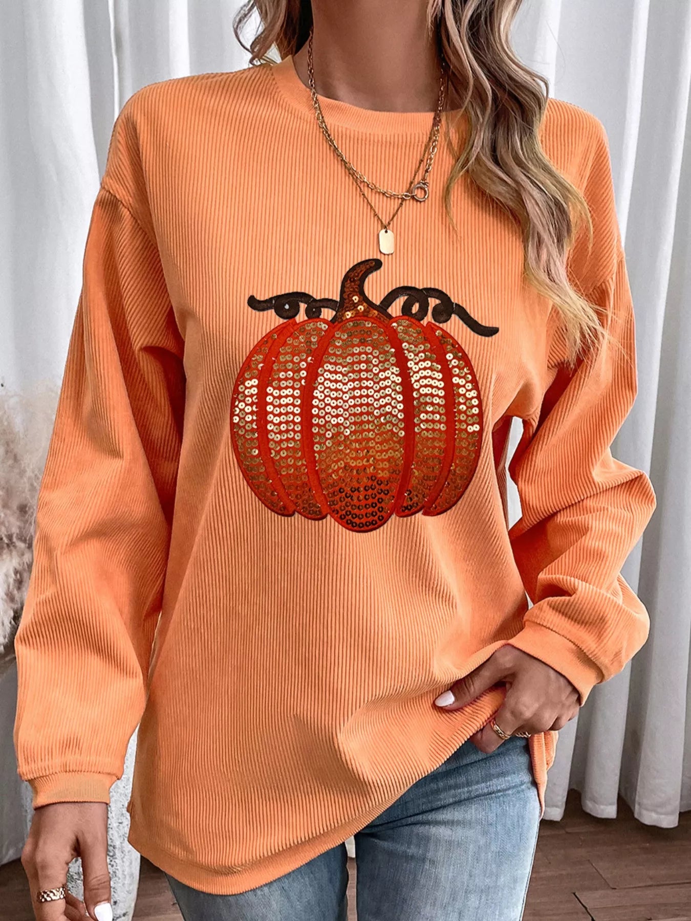 Halloween Sequined Pumpkin Sweatshirt