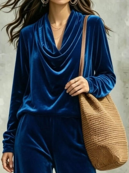 Plus size velvet cowl neck set, view 21