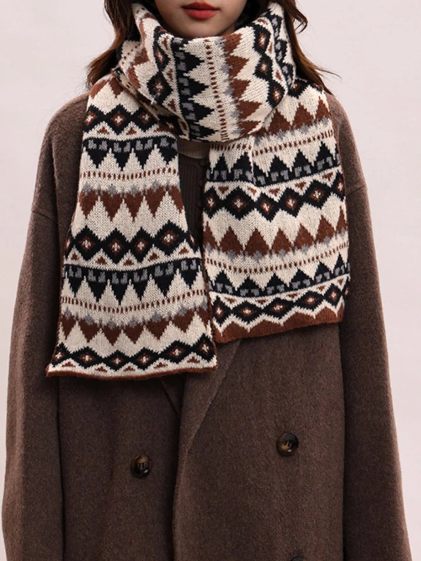 Vintage Geometric Knitted Scarf