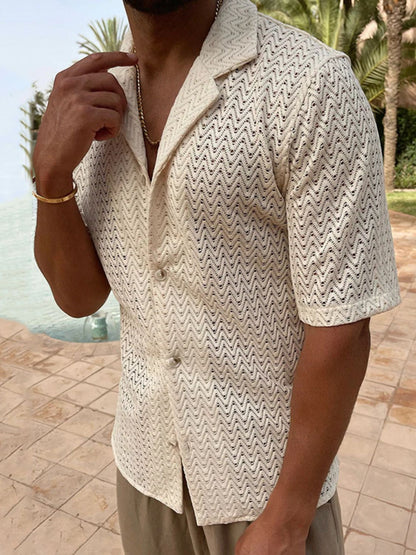 Men's Plus Size Herringbone Button Down Knit Shirt