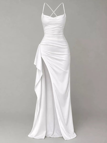 Satin high-slit maxi dress, view 3