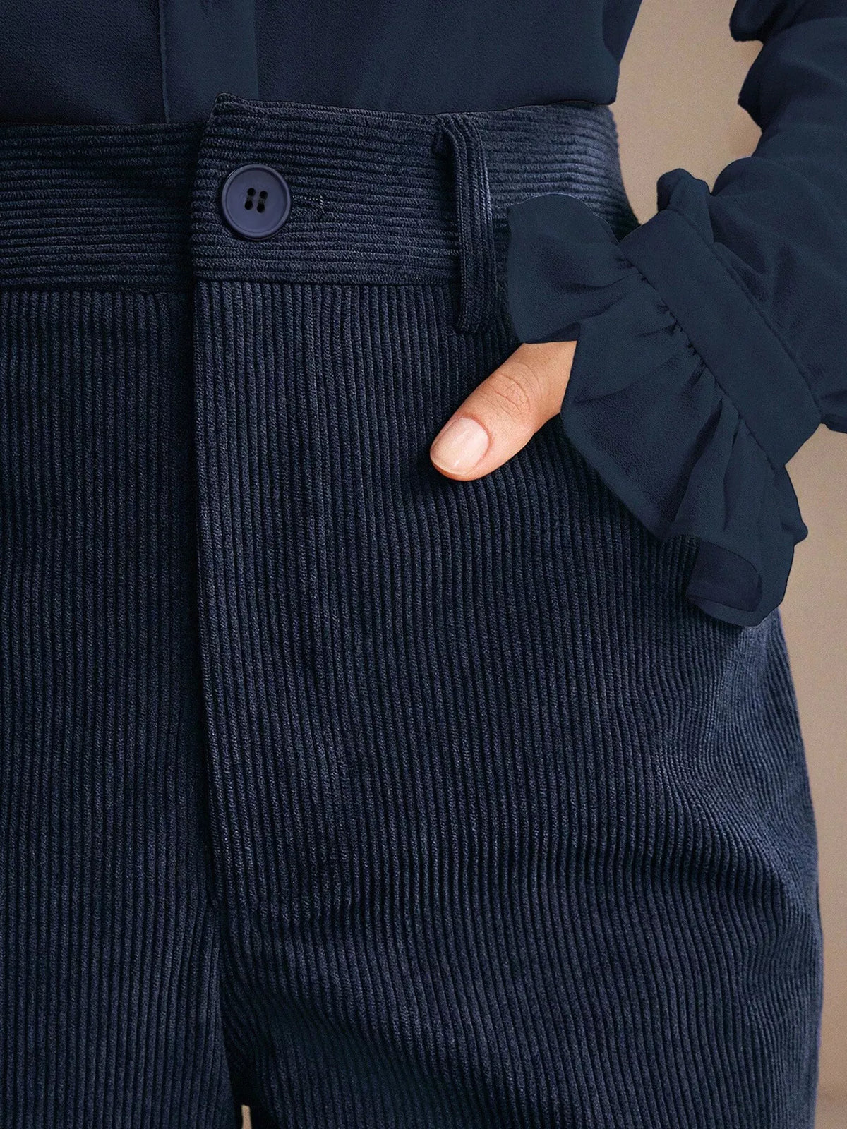 Navy flare pants, view 4