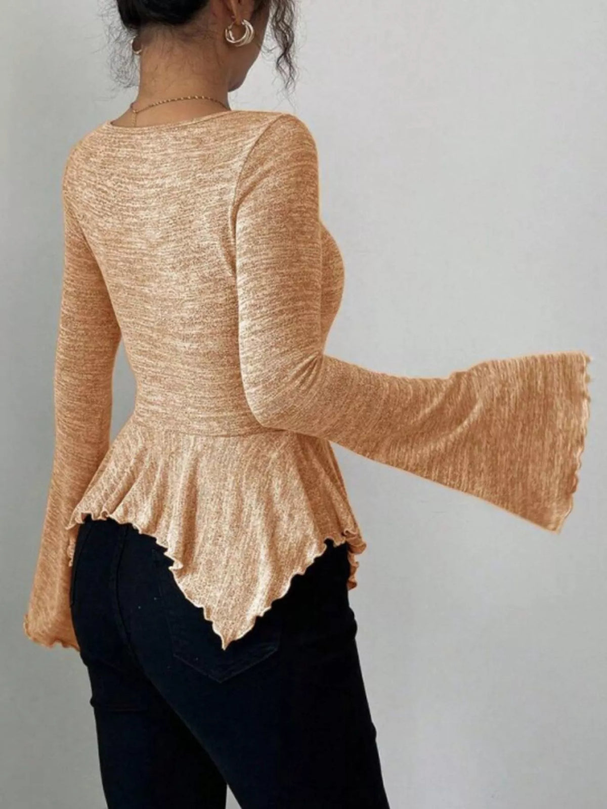Ruched Flared Sleeves Peplum Top
