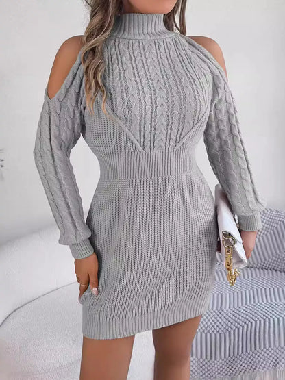 Cable Knit Turtleneck Sweater Dress