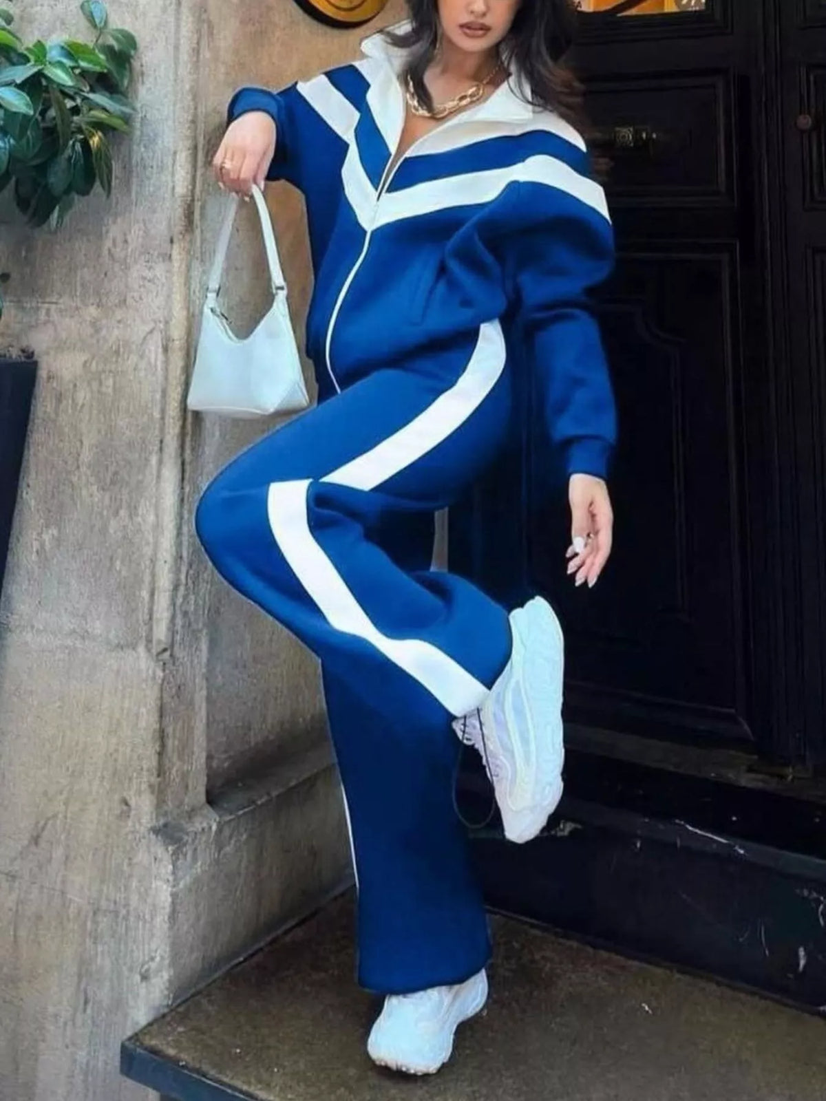 Color Block Zip-Up Outerwear and Pants Set