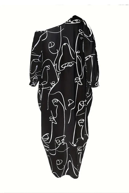 Printed Lantern Sleeve Maxi Dress