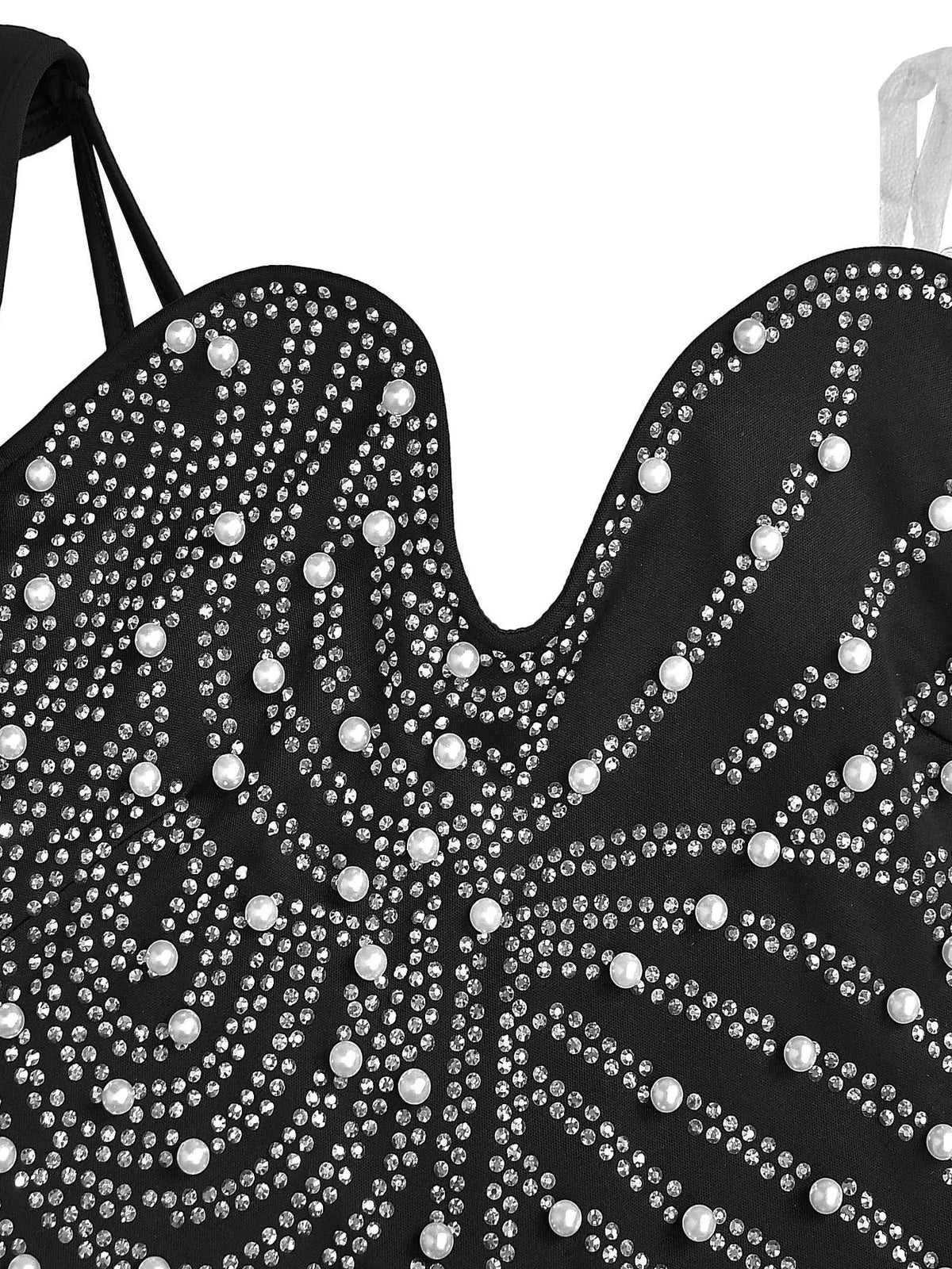 Rhinestone Pearl Detail One-Shoulder Mermaid Maxi Dress
