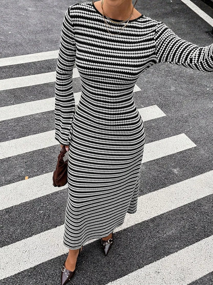 Striped Flared Sleeves Sweater Dress