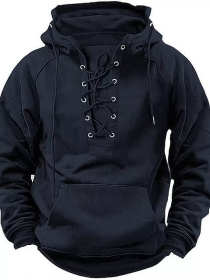 Men's Plus Size Lace Up Raglan Sleeve Hoodie