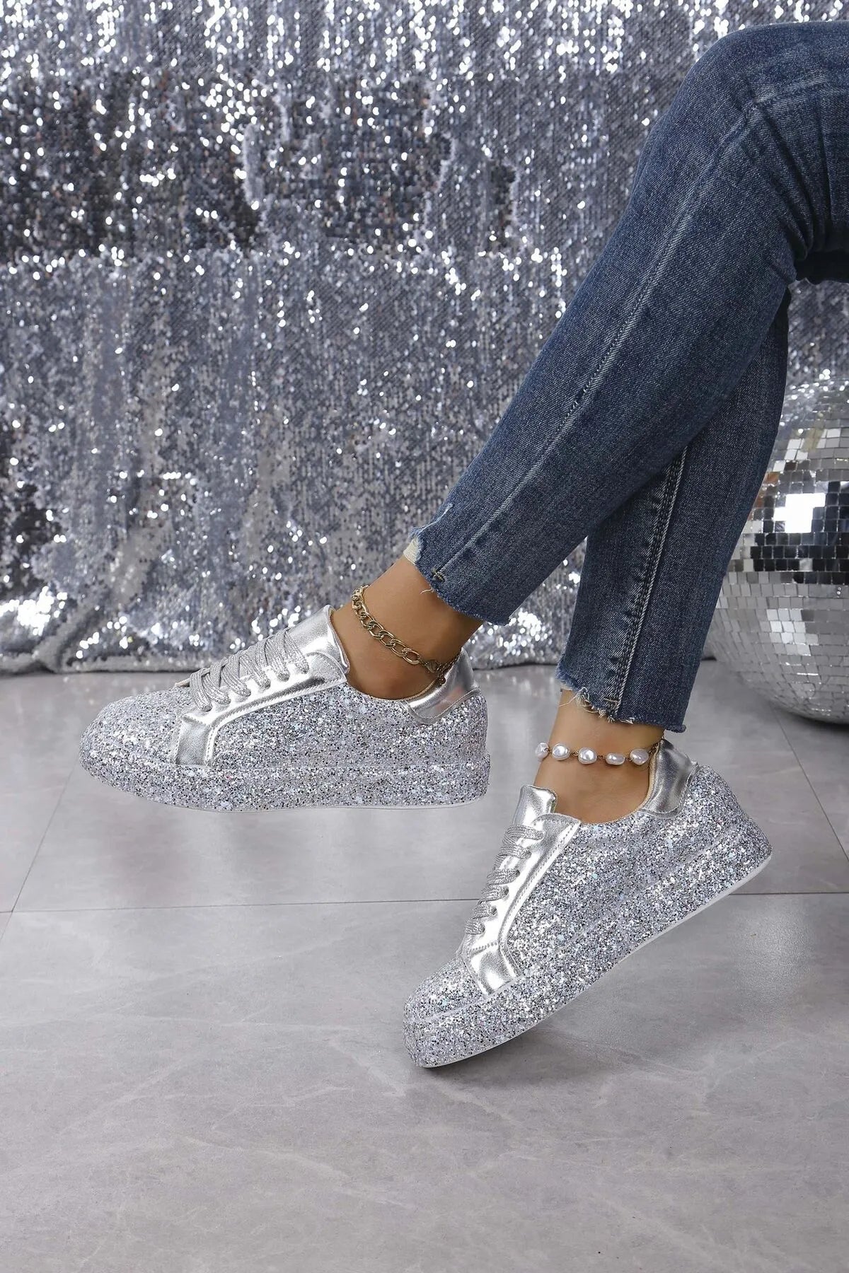 Glitter Sparkle Lace Up Sneakers