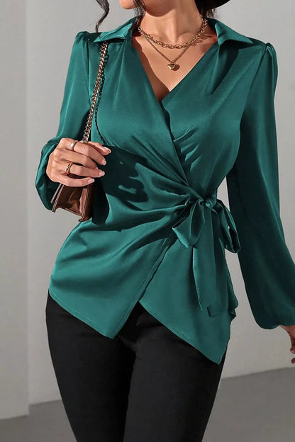 Satin Tied Detail Long Sleeve Blouse