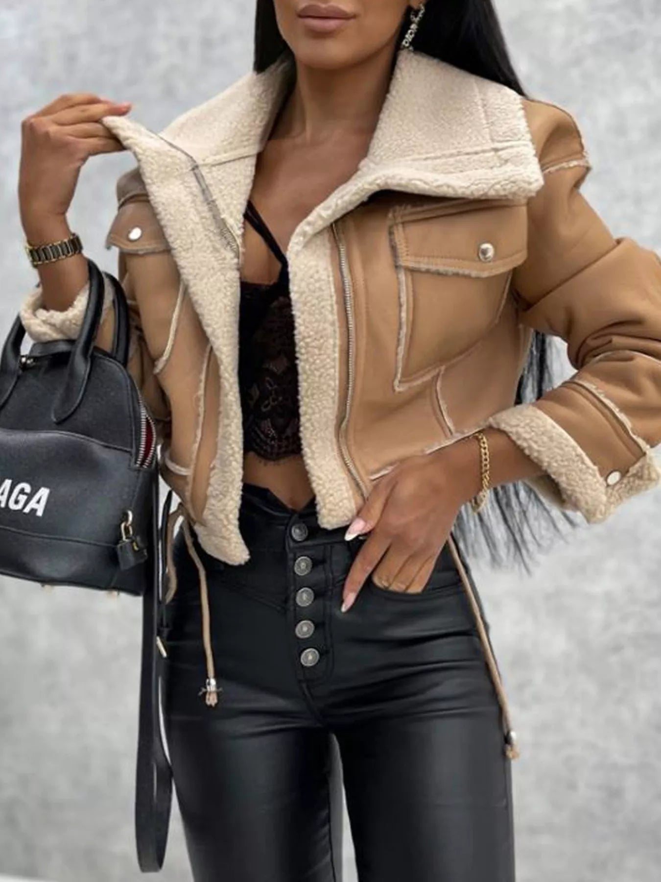 Sherpa Trim Cropped Jacket