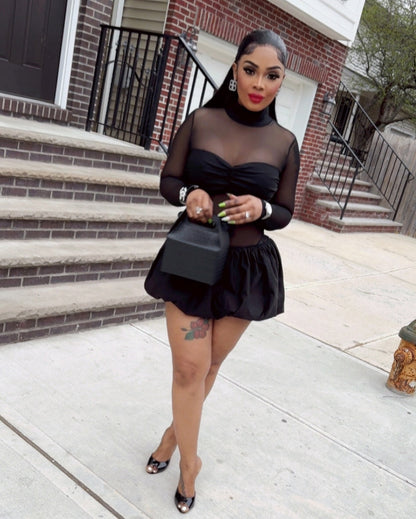 Bubble skirt long sleeved mesh dress