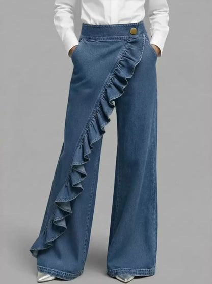 Full Size Ruffled Wide-Leg Jeans Plus Size