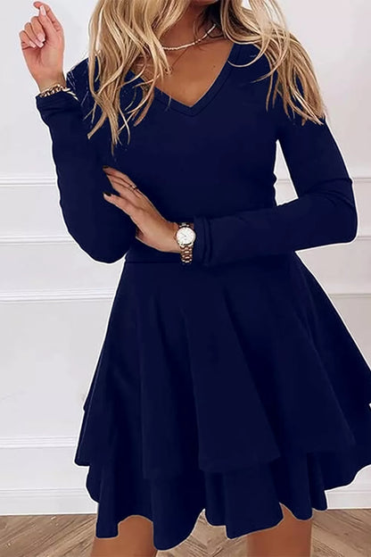 Layered Long Sleeve V-Neck Mini Dress