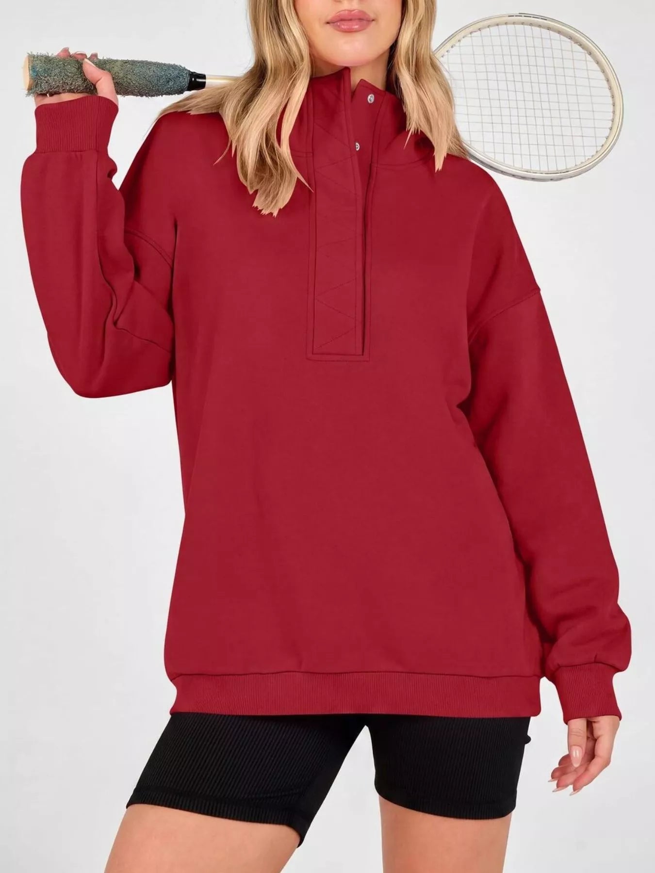 Half Snap Dropped Shoulder Hoodie