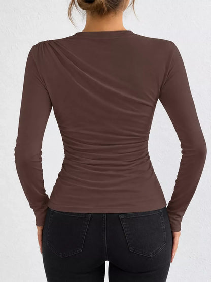 Plus Size Ruched Long Sleeve Slim-Fit Tee, 7 Colors