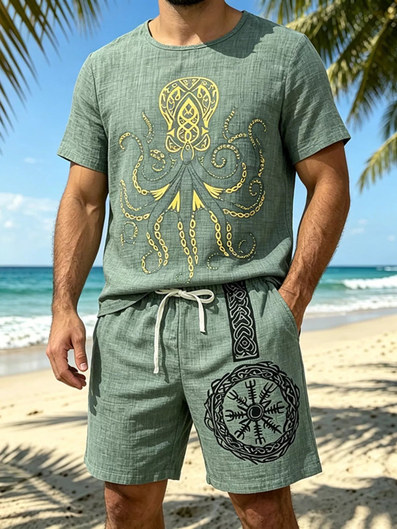 Men's Full Size Round Neck Tee and Shorts Set Plus Size