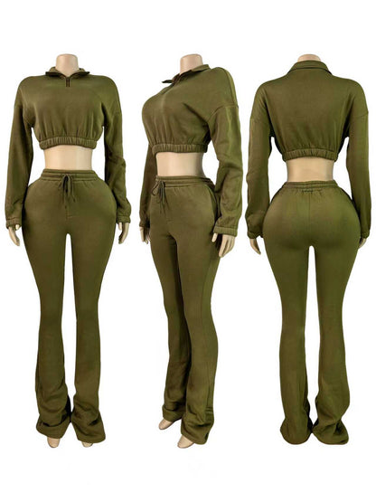 Velvet sweatshirt with micro flared pants set