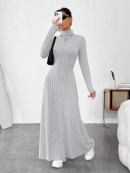 Turtleneck Ribbed Maxi Knit Dress