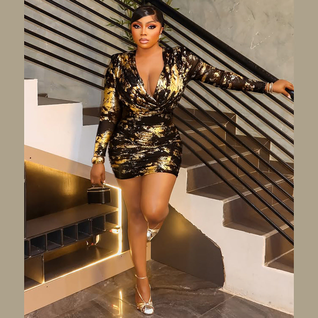 Low cut ice silk tight fitting dress