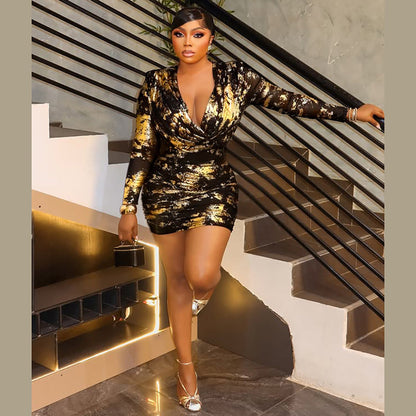 Low cut ice silk tight fitting dress