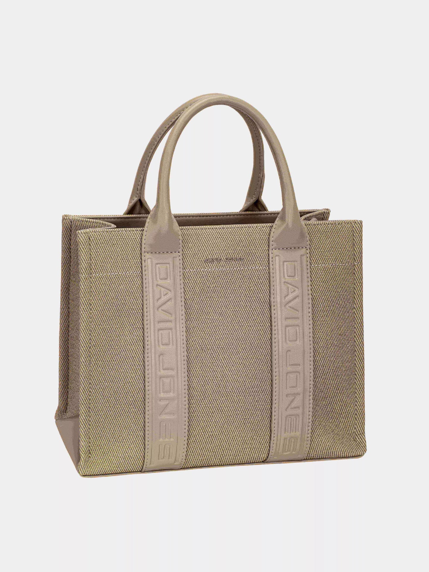Canvas Tote Handbag with Contrast Leather Handles