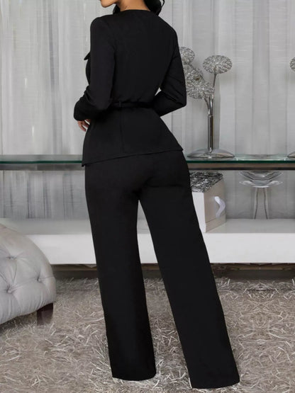 Button Up Long Sleeve Top and Pants Set