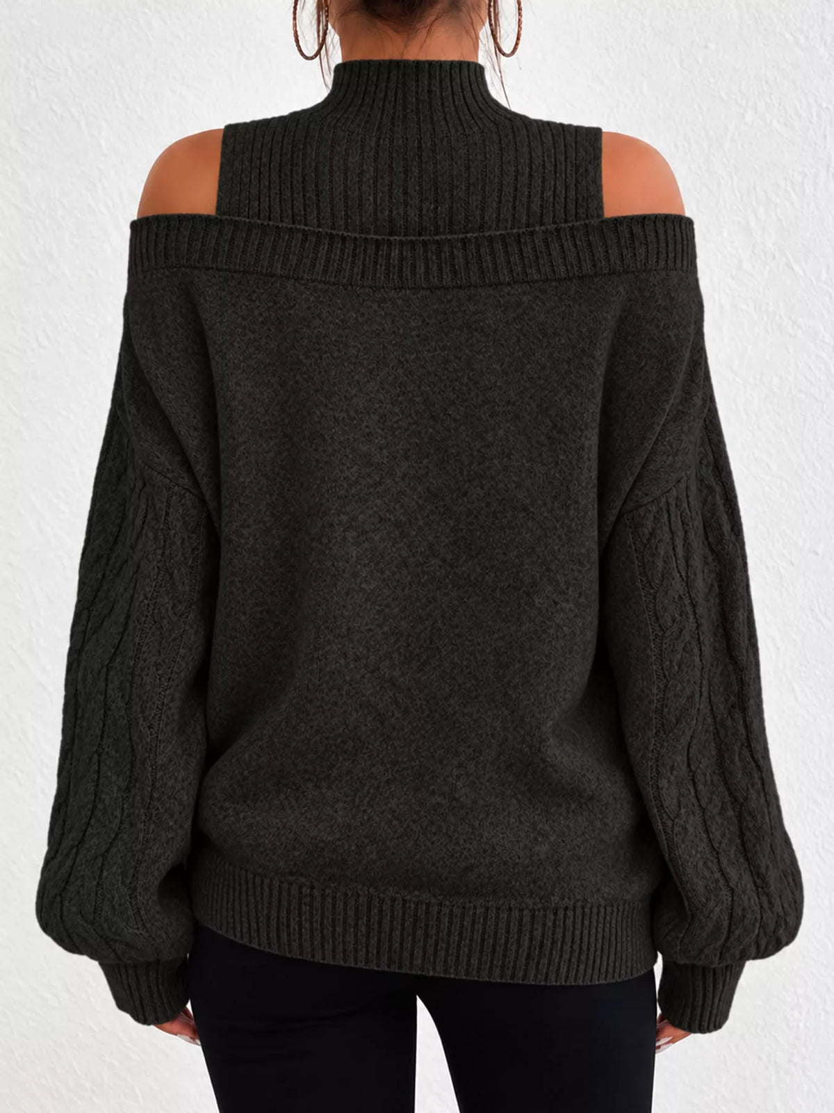 Cold shoulder cable knit sweater, view 16